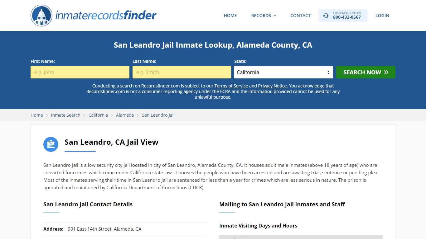 San Leandro Jail Inmate Lookup, Alameda County, CA - Recordsfinder.com