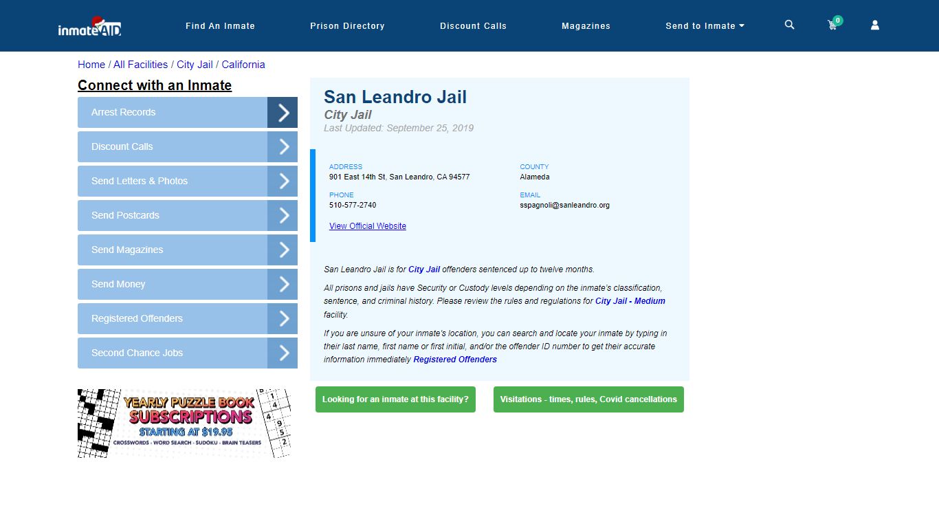 San Leandro Jail | Inmate Locator